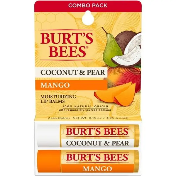 Burt's Bees Bálsamo Labial de Origen 100% Natural, Coco y Pera y Mango, Paquete de 2