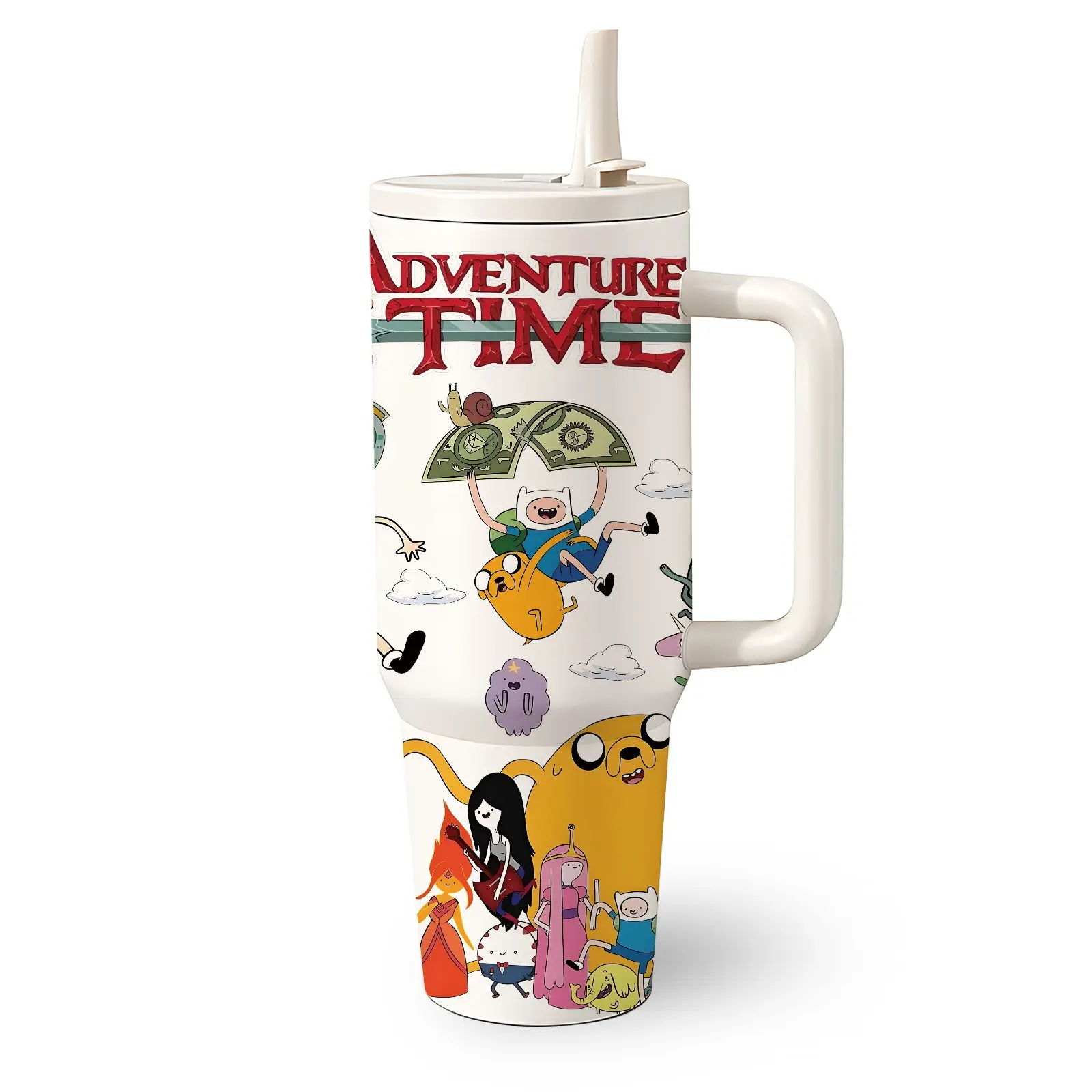 1 Pc 40 Oz Stainless Steel Cartoon Insulated Tumbler with Handle and Foldable Straw, Adventure Time Character Design, Double Wall Vacuum Insulated, Hot 12H/ Cold 24H, Travel Mugs Insulated For Hot And Cold, Perfect Father's Day, Christmas Gift