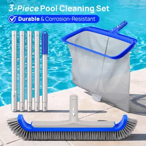 3pcs/Set Pool Skimmer Net Pool Accessories With Adjustable 32-78In Telescopic Pole 17" Pool Brush - Fine Mesh Net - Leaf Skimmer For Cleaning Surface Of Swimming Pools, Hot Tubs, Spas And Fountains Cleaning Tool