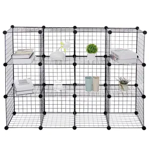 Segawe 12 Cube Wire Netting Storage Rack Shelf Organizer Industrial Freestanding Metal Frame DIY Combination Cabinet with Hammer Decor Installation
