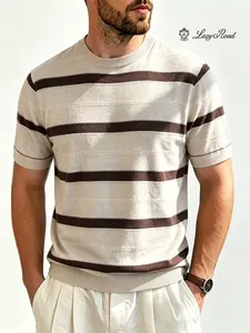 LazyRoad Old Money Stripe Knit T-Shirt, Tencel-Linen Blend Cool Breathable Short Sleeve, Quiet Luxury Retro Preppy No-Logo Smart Casual Knit Top for Men-51655