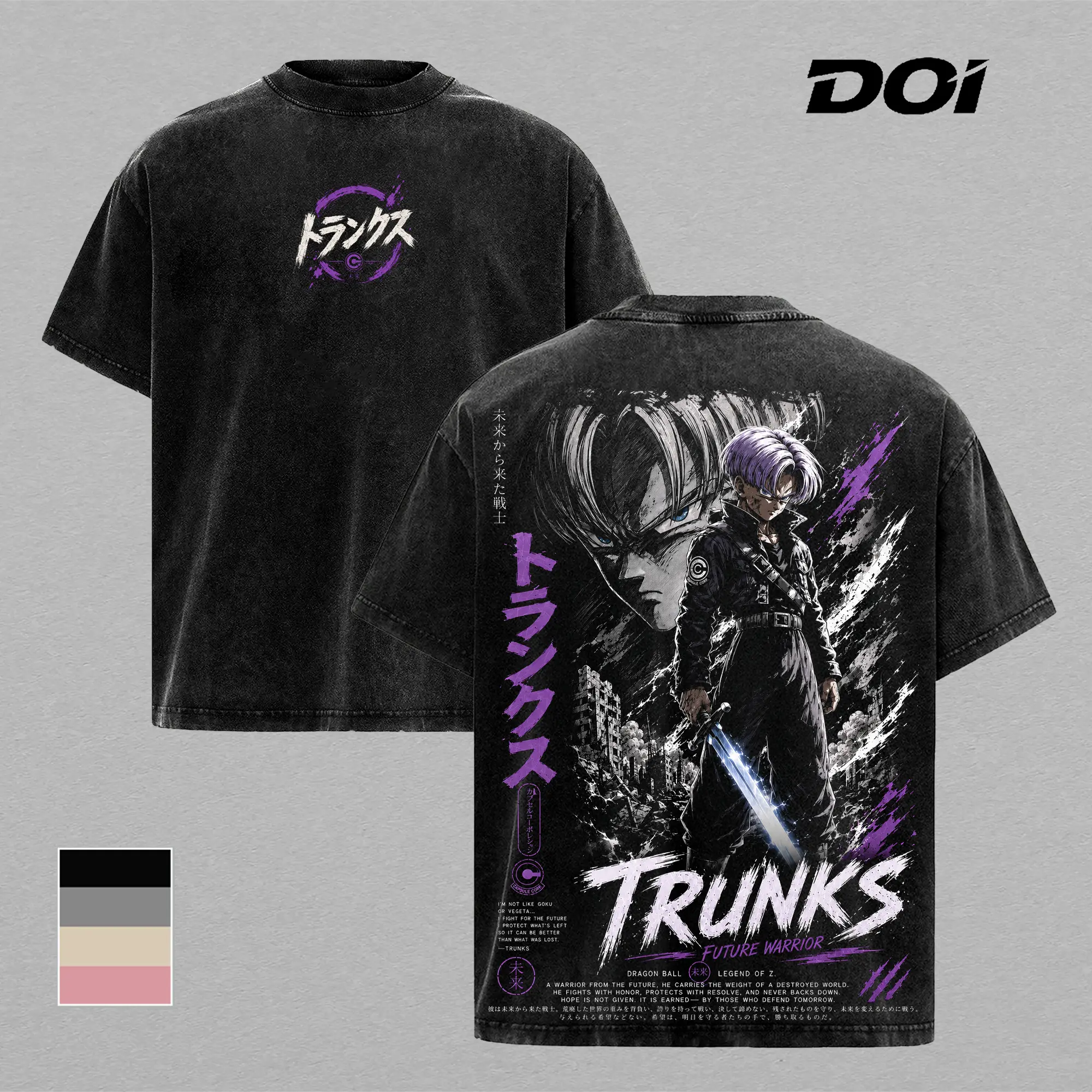 ''Trunks'' DBZ T-Shirt, Future Trunks Capsule Corp Graphic Tee, Back Print Vintage 90s Anime Shirt, Graphic Tees Men, Trendy Tshirts, Men's T Shirts, DBZ Streetwear, Unisex Cotton Distressed Tee, Merch For Men, Men Fashion Graphic Tee