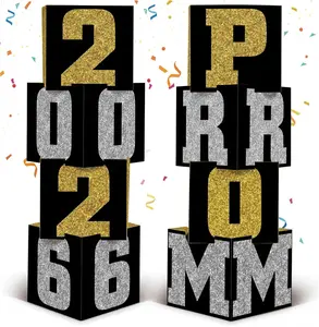 8 Pcs Prom Column Standup Photo Booth Decorations 2026 Prom Backdrop Balloon Boxes Cardboard Decoration Column for Party College, 11.8 x 44.9 Inch (Gold, Silver)