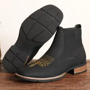 tabi shoes, embroidered Chelsea men's boots-unique European and American style, comfortable black men's shoes, cowboy boots men Footwear Flat Rubber Retro Design frye boots Men's Ultra Western Boot slip-on ankle boot cinturon affordable  Closed Insole