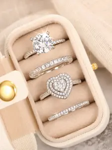 4 Pcs/Set Exquisite Cubic Zirconia Stackable Engagement Ring For Women Wedding Engagement Anniversary Party Jewelry Gift With Gift Box Engagement Rings