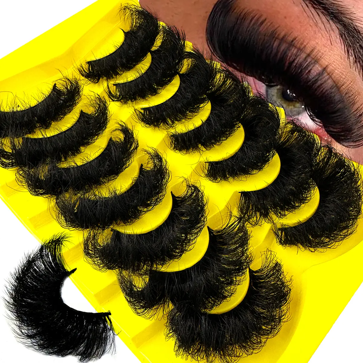 UMIRYAO 7-Pairs/9d03 Reusable Cross Fake Eyelash Strips - 9D Soft Mink Volumized Lashes, 0.07 mm Thick, Long Multi-Layered Curly Fluffy Dramatic Cat Eye, Polyester-Infused, Comfortable for Adults' Doll Makeup, Cosmetic for Bigger Bright Eyes