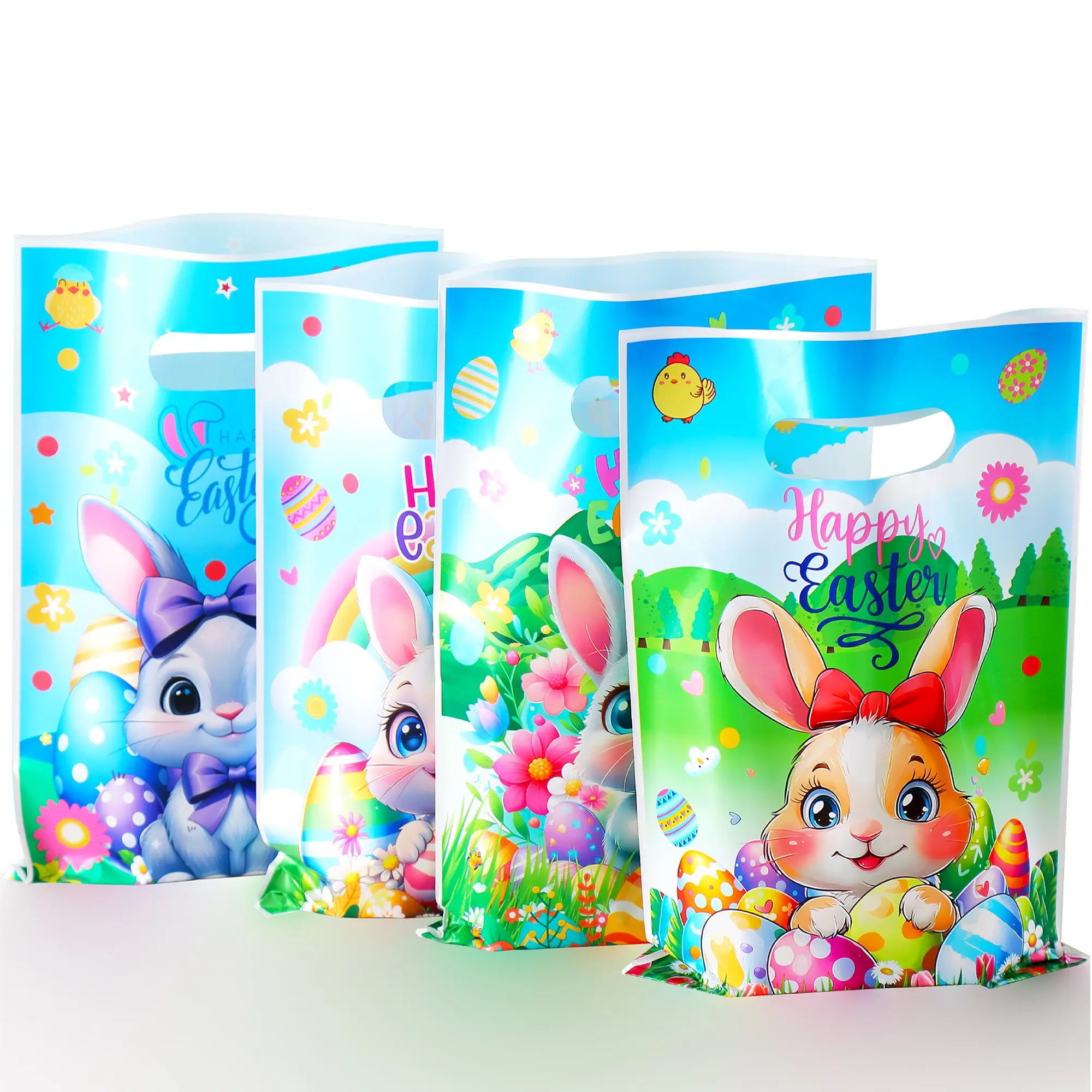 50 Pack Easter Gift Bags, Snack Bags, Plastic Material, Medium Size, Reusable, Bunny, Rabbit Toys, Eggs, Small Gifts, Party Decorations, Party Favors, Party Supplies, Party Favor Packs