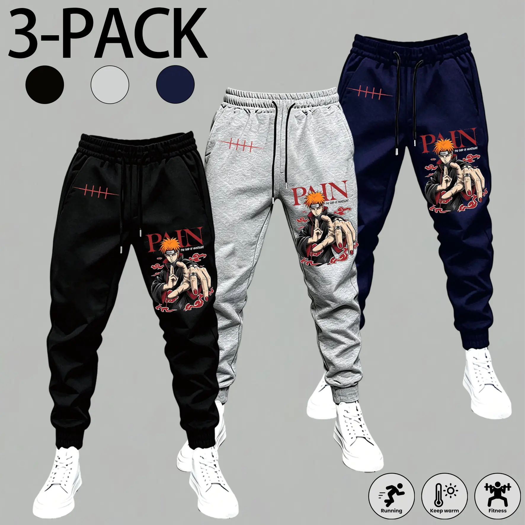 Men's Fashion Anime Portrait Printed Sweatpants, Adjustable Waist Casual Tapered Joggers, for Sports Gym Daily Outfit (1-3 Pack), Men's Sweatpants