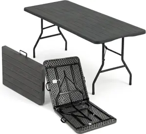 6FT Heavy Duty Folding Table Fold in Half Portable Plastic Table with Carry Handle Tree Pattern HDPE Tabletop Indoor Outdoor Utility Table for Watch Party BBQ Camping Events Backyard Dining
