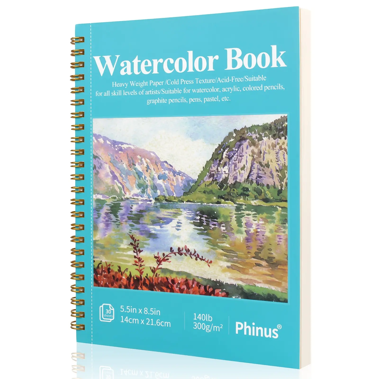 30 Sheets Watercolor Sketchbook 5.5 x 8.5 Inch, Watercolor Paper Cold Press (140lb/300gsm), Spiral Bound Water Color Pad for Adults Kids, Mixed Media, Markers and Art Journaling, Art Sketchbooks