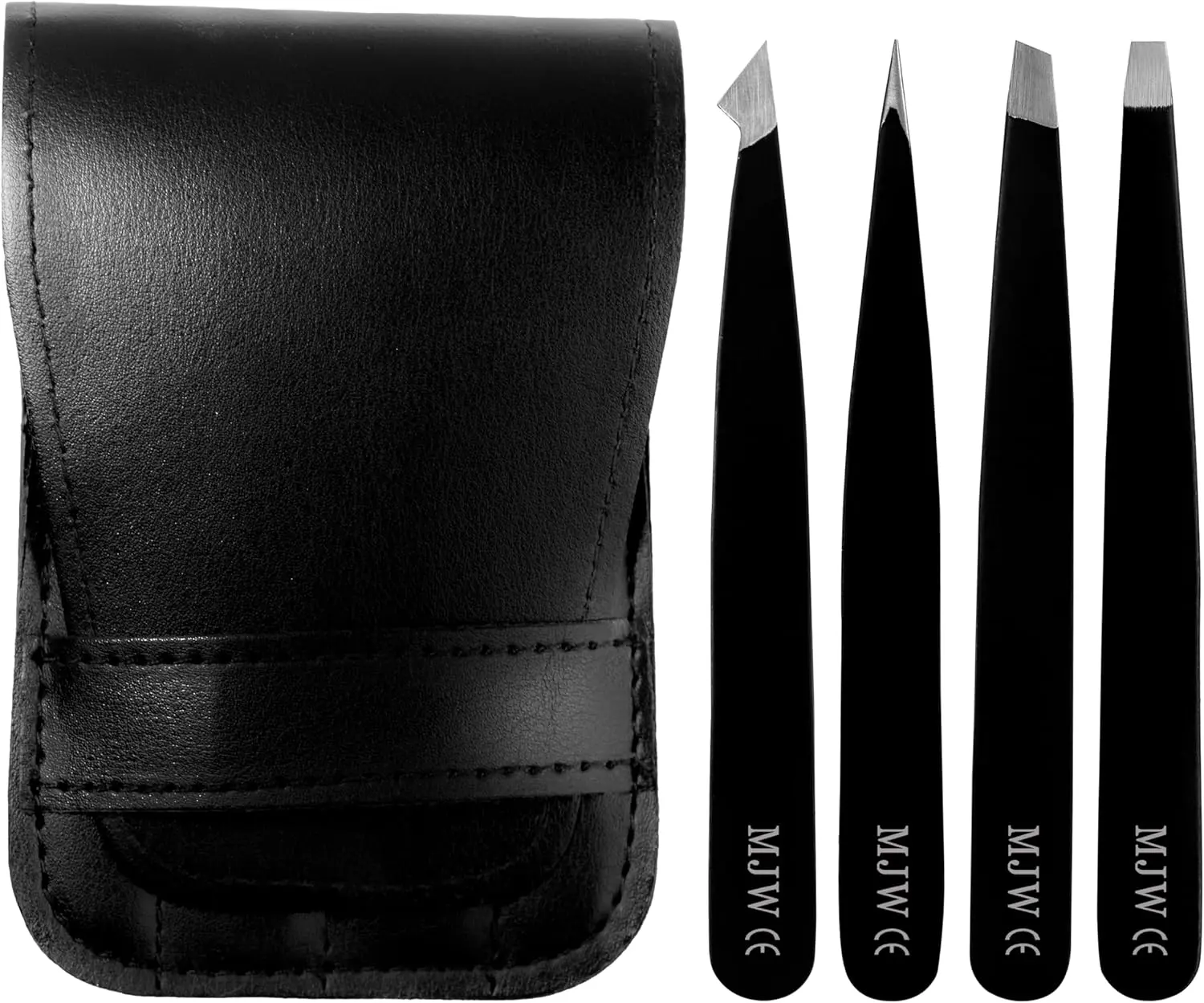 MJW Professional Stainless Steel Makeup Eyebrow Tweezer Set - Compact, Lightweight, Long-Lasting Slanted Precision Tweezers for Facial Hair Removal & Ingrown Hair Control (For Women)