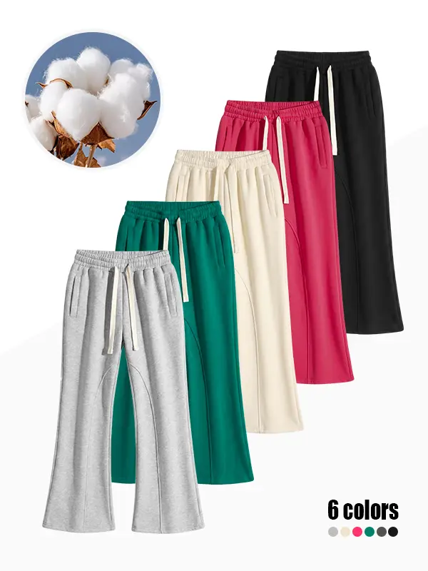 Women’s solid-color drawstring sweatpants with a slight flare, soft and breathable with a fluid drape, wide-leg flared long pants