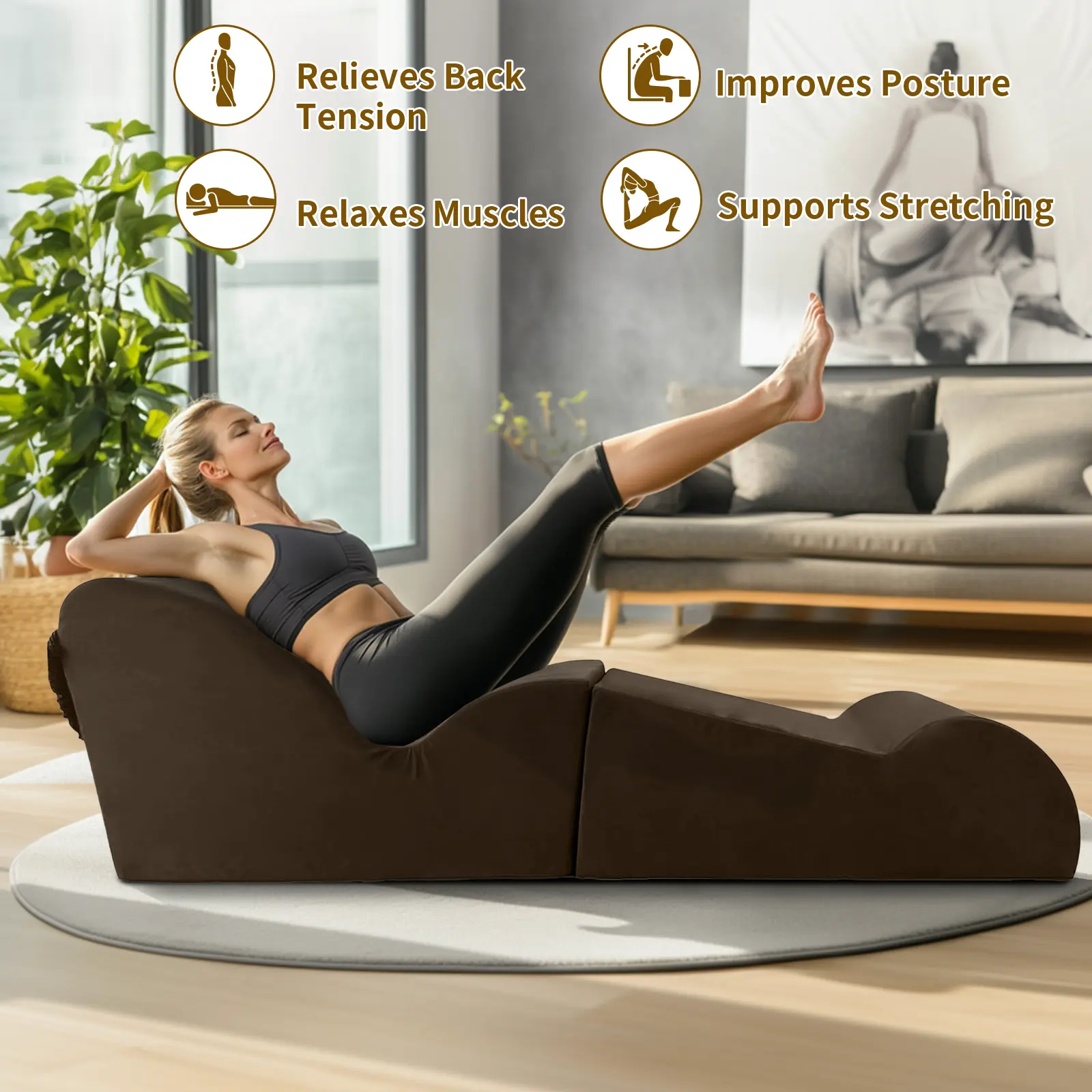 Ergonomic Curved Yoga Floor Lounger Sofa, High‑Density Foam Relaxation Chaise Chair, Versatile Floor Couch for Yoga, Reading, Meditation & Daily Rest