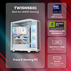 iBUYPOWER Trace Gaming PC Desktop Computer Intel Core Ultra 5 225F CPU, NVIDIA GeForce RTX 5060 8GB GPU, 16GB DDR5 5200MHz RAM, 1TB NVMe SSD, Windows 11 Home, Gamer Keyboard and Mouse - TWI5N5601