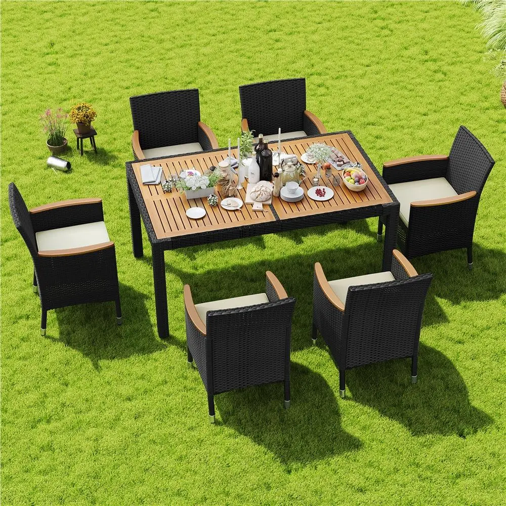【3 Packages Delivery】Yaheetech 7-Piece Patio Furniture Set, Outdoor Dining Table with 6 Chairs, Rattan Conversation Set with Soft Cushions for Backyard Deck Garden,,home decor,camping essentials