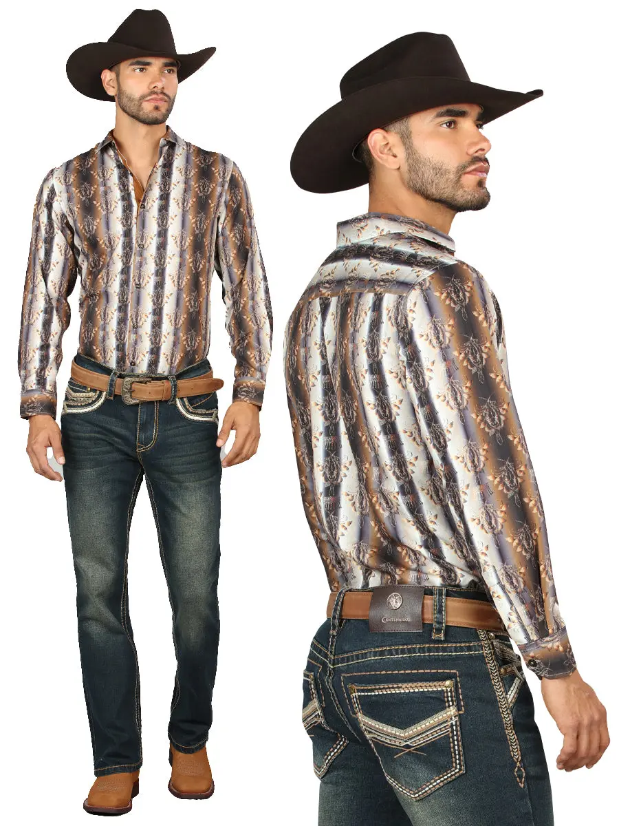 Centenario Men's Tinted Green Denim with Embroidered Details 45315