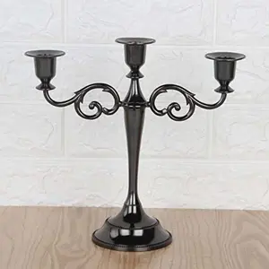 Dandat Black 3-Arm Candlestick | Gothic Metal Taper Candle Holder Modern Industrial Style Centerpiece for Home, Kitchen, Wedding, Anniversary & Hotel Decor
