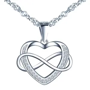 IRAMAT 925 Sterling Silver Heart Necklace with Charm Pendant and Zircon Stone for Women - Elegant Western Jewelry for Anniversaries, Weddings, and Parties
