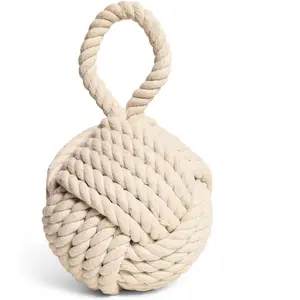 Decorative Door Stop, Weighted Door Stopper for Bottom of Doors, Rope Doorstop, Knot Nautical Doorstopper, Heavy Doorstop for Bedroom, Living Room, Window Wedge, Bookend 6 inch (White)