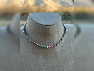 Navajo Style Navajo Pearl Sterling Silver Sherbet Opal Necklaces