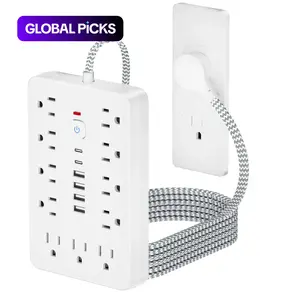 17‑in‑1 Surge Protector Multifunctional Power Strip, 1 Count Flat Plug Power Strip with 6 USB Ports, Compact Desk Charging Station for Home, Office and School Usb Ports Socket, Usb Power Outlet