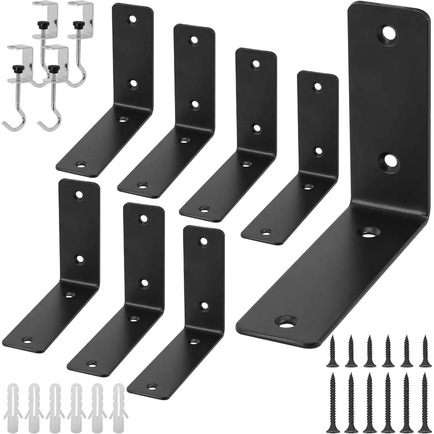 L Floating Shelf Brackets,8 Pack Heavy Duty L Brackets for Shelves, L 5" X H 4" Black Metal Countertop Support Brackets,Wall Mounting for