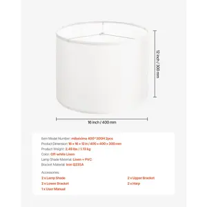 VEVOR Drum Lamp Shade 2 Set, 16 in Topx 16 in Bottomx 12 in High, Large Lampshade with Harp, Replacement Lamp Shade for Table Lamps Floor Lamps Pendant Lights, Easy Assembly Required (Off-white)