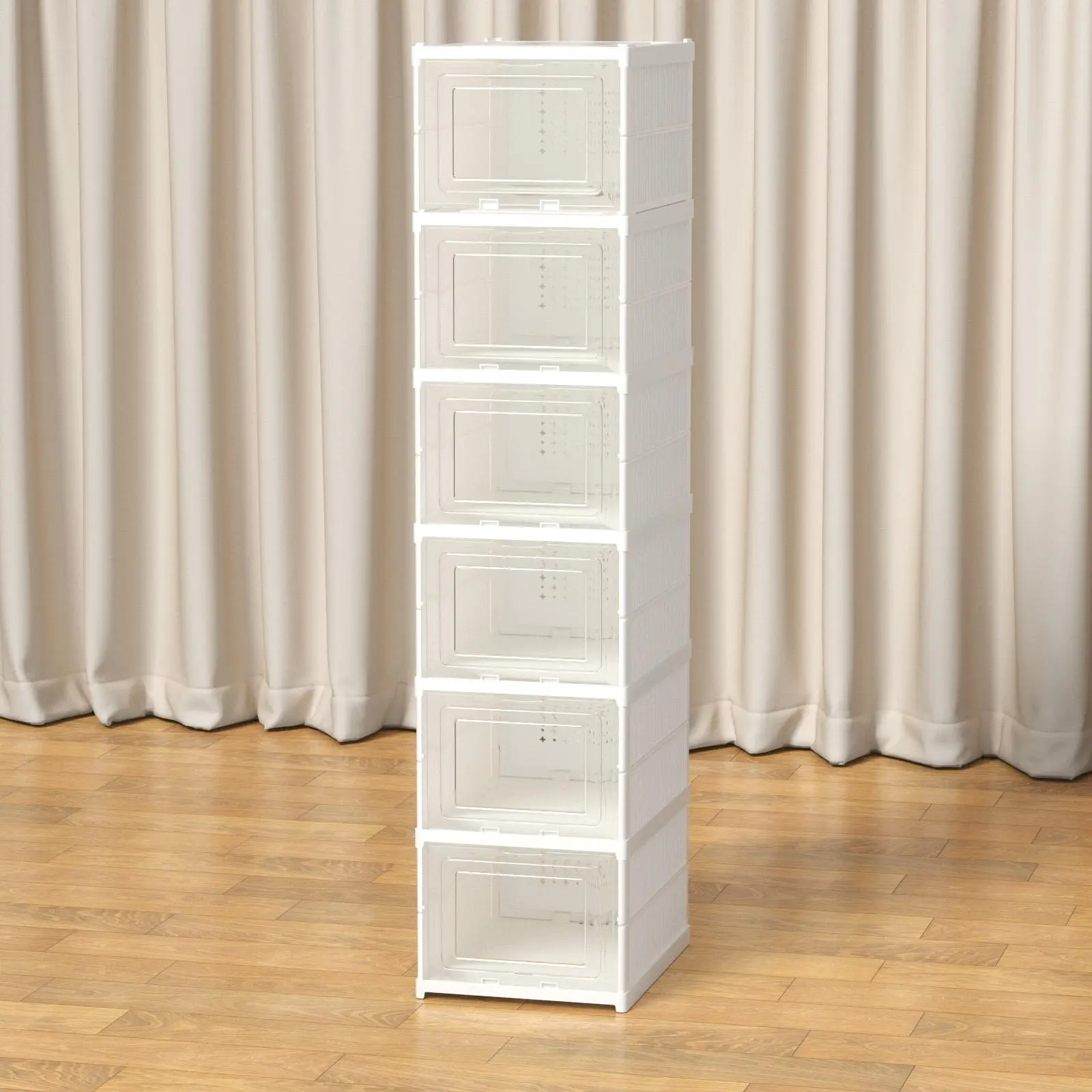 Stackable 6-Tier Shoe Storage Bin with Drop Front Design, Clear Door Shoe Rack Cabinet for Entryway and Closet