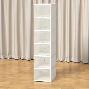 6-Tier Drop Front Shoe Storage Box with Clear Door, Stackable Shoe Organizer for Closet & Entryway