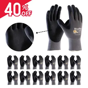 12 Pairs MaxiFlex Work Gloves Ultimate Men's Gray Nitrile Coated with Excellent Grip, Durable for Precision Outdoor Tasks, Machine Washable Construction Gear Safety