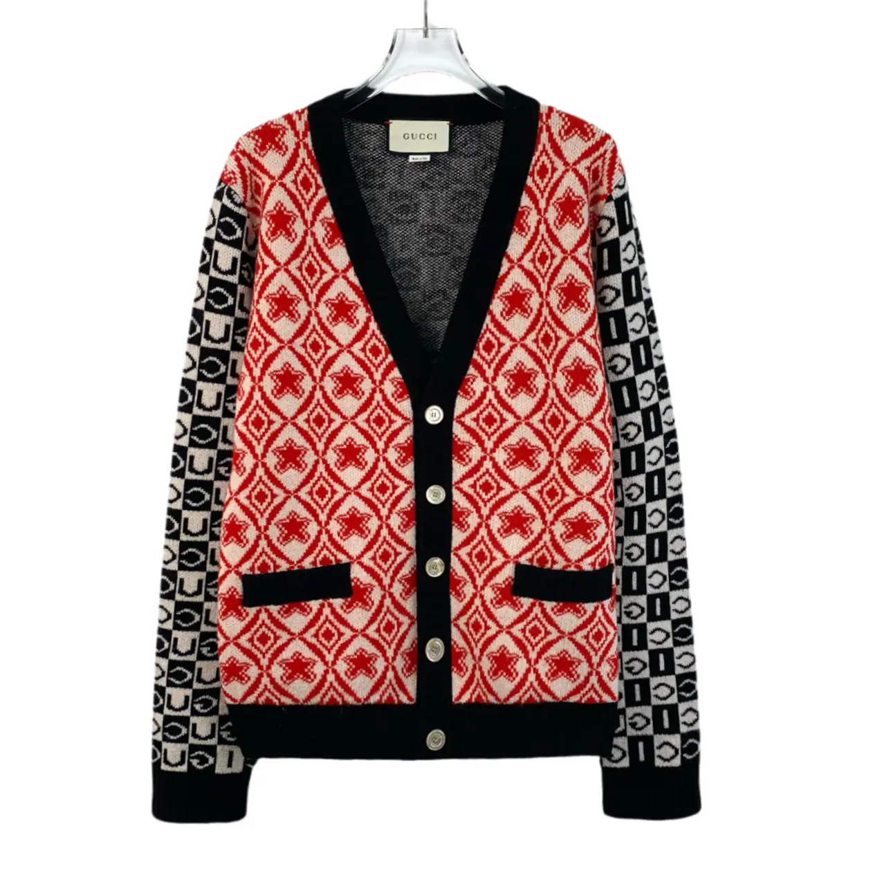 RDLT- Gucci Multicolor Plaid Jacquard Wool V-Neck Cardigan Size S