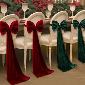 Velvet Chair Sash Bow Tie Set, Elegant Decorative Accessories for Christmas Wedding Birthday Party Restaurant, Holiday Event Supplies
