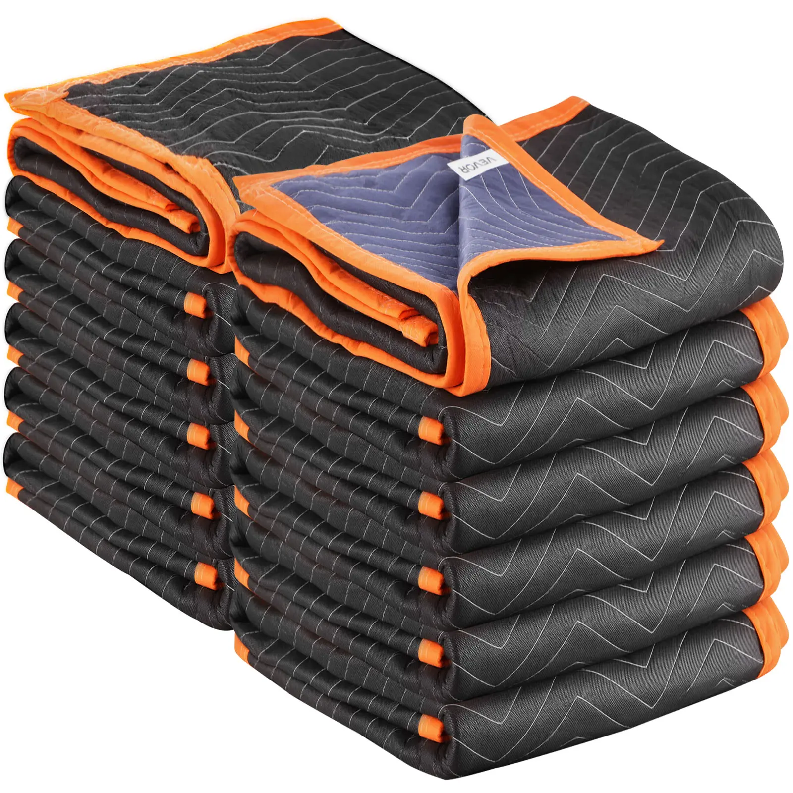 VEVOR Heavy-Duty Moving Blankets 12 Pcs, 72x40 in (32 lbs/dz), Zigzag Quilted Non-Woven Fabric Pads, Cotton-Filled Absorbing Floor Mats for Furniture Protection, Shipping & Wrapping