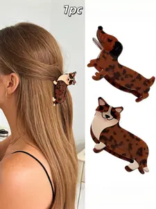 Cute Cartoon Animal Acrylic Hair Clip for Women, Sausage Dog, Corgi, Puppy Shape, Ponytail Holder, Fashion Hair Accessory, Hair Claws
