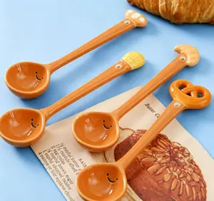 Elegant Ceramic Spoon Set, Adorable Long Handle Spoons for Breakfast, Soup, Dessert, Coffee, Kitchen & Tableware