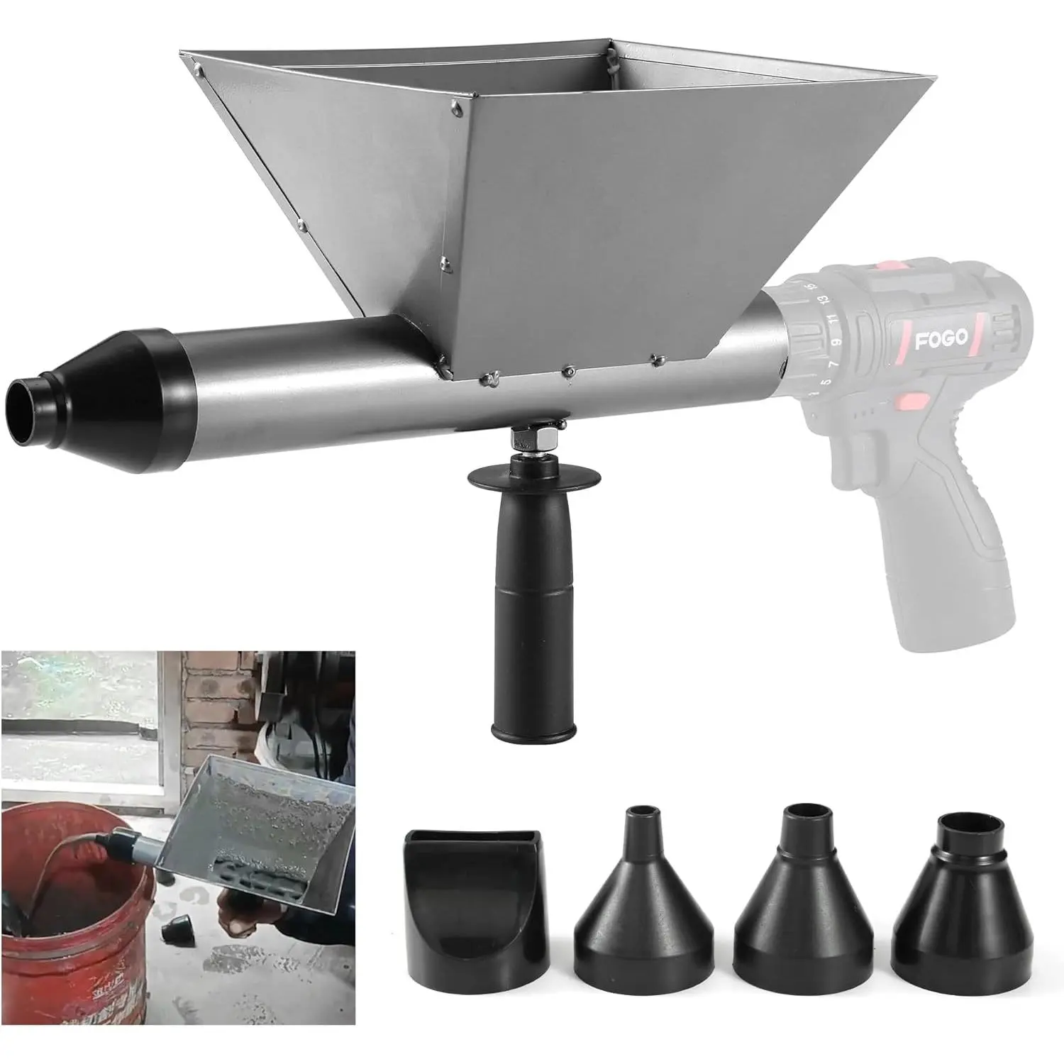 Electric Mortar Grout Gun (Without Electric Drill) - Cast Iron Portable Cement Grouting Machine, Efficient & Neat Mortar Filling Tool for Brick, Fast & Precise Grout Applicator with 4 Detachable Nozzles for DIY EnthusiastsElectric