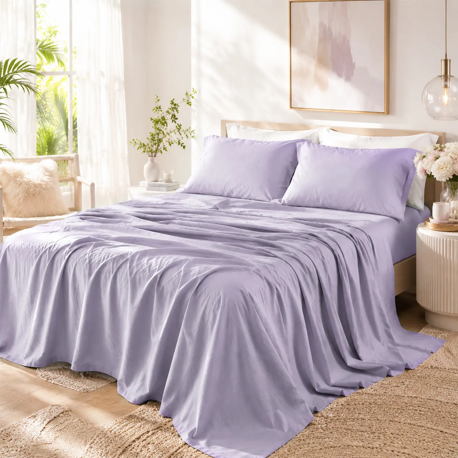 Bedlifes Washed Stone Linen Sheets – Soft Breathable Cooling French Flax Bed Sheets, 4-Piece Set Luxury Hotel Quality Bedding, 16"-24"Deep Pocket All Season