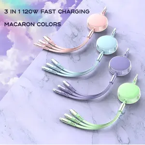 120w 6a Ultra Fast Charge Type-C Rechargeable Cable, 1.2m USB Charging Line, 3-In-1 Quick Charge Compatible Devices