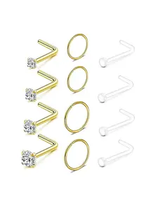 12Pcs Nose Studs for Women Men, 20G Nose Rings Hypoallergenic 316L Stainless Steel Nose Stud, 1.5-3mm CZ with 8 & 10mm Nose Hoops, Perfect Gift