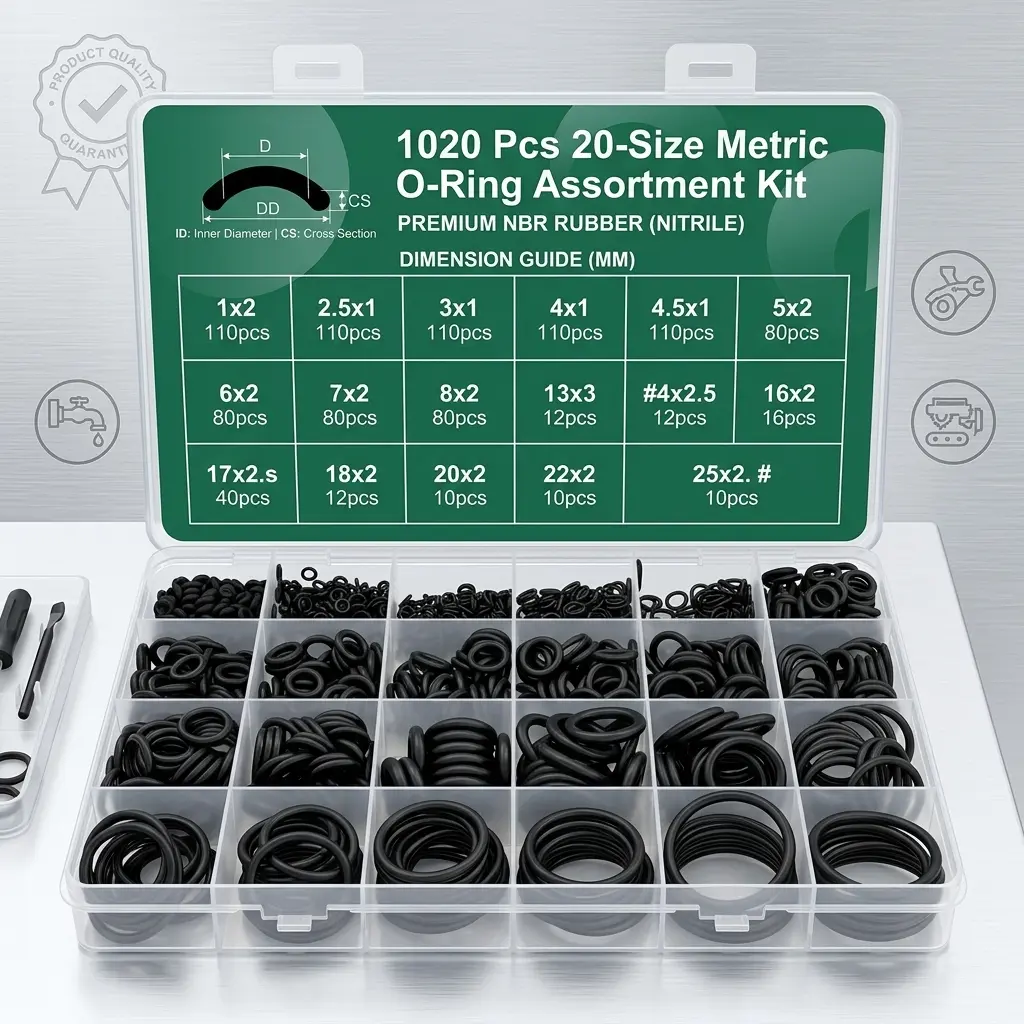 1020-Pcs Nitrile Rubber O-Ring Boxed Set, 20-Size Industrial Hardware Assortment with Durable Material, Heatproof Seals for Car Auto Repair, Plumbing Repairs