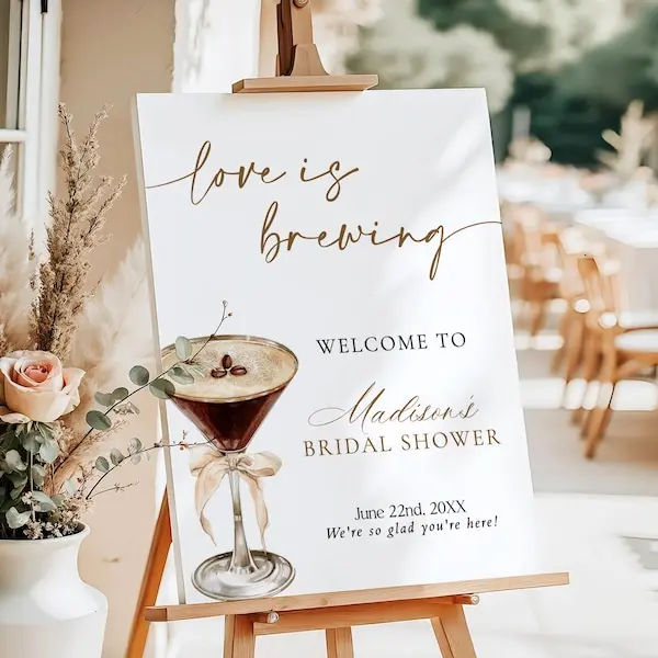 Personalized Love is Brewing Bridal Shower Welcome Sign, Custom Name Foam Board Sign | 18x24 & 24x36 | Printed & Shipped, No DIY