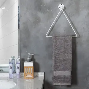 Wall-Mounted White Metal Triangle Bathroom & Kitchen Hand Towel Holder