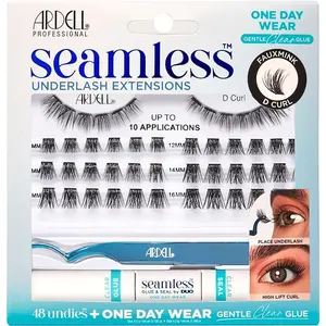 Ardell Seamless Faux Mink D-Curl Underlash Extensions Kit, 48 Undies + One Day Wear Clear Glue, 1-pack