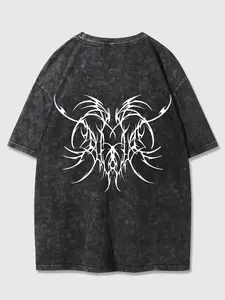 Men's Cyber Sigilism Graphic T-Shirt - Premium 100% Cotton Heavyweight Acid Wash Tee - Vintage Brooklyn Victory Print Oversized Loose Streetwear Casual Top for Y2K Grunge Outfits Menswear Fashion