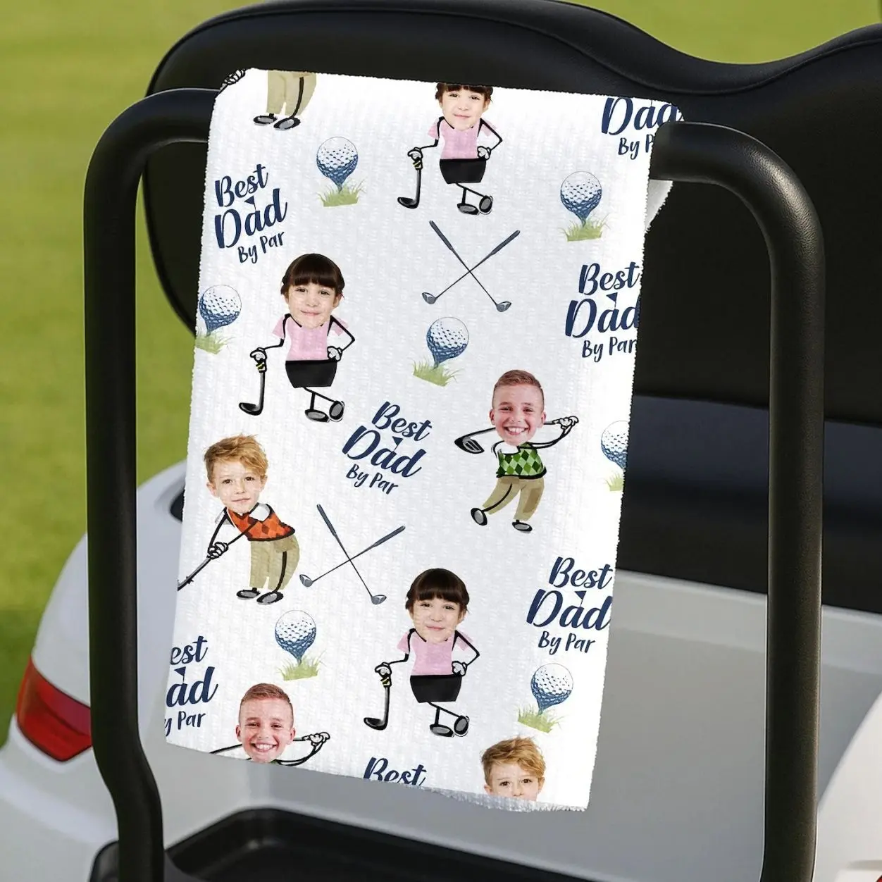 Custom Golf Towel With Kids Photo, Golf Lover Gift, Gift For Him, Dad gift, Custom Name Father Day Golf Gift