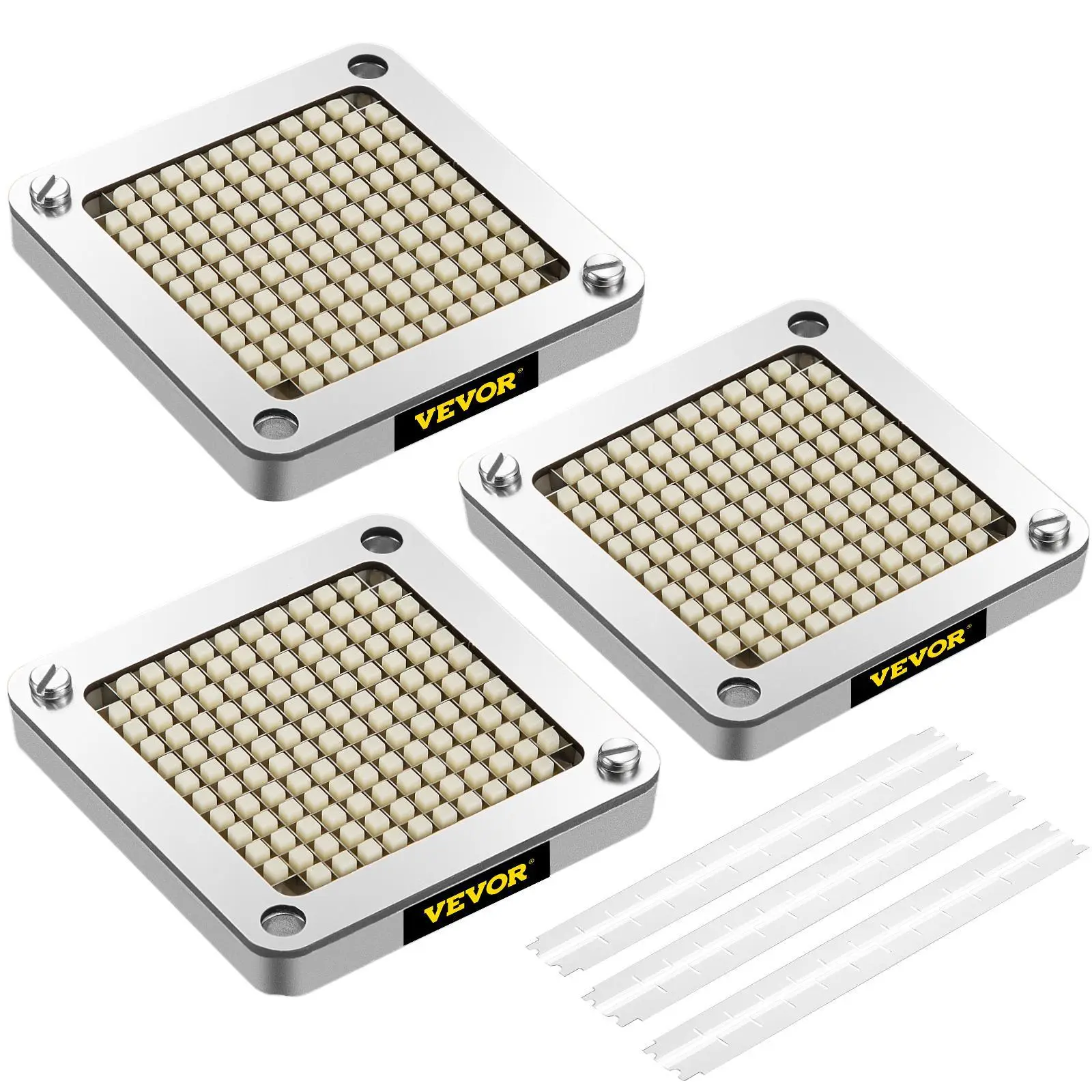 【Summerfinds】VEVOR 1/4 in Replacement Chopper Blade Set, 3 PCS French Fry Blade Assembly with 6 Extra Knives, Stainless Steel Dicer Parts & Push Block for Traditional Kitchen Utensils, Food Preparation (Chopping Potatoes, Apples), Carrots