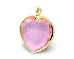 Pink Heart Pendant Brass Simple Design