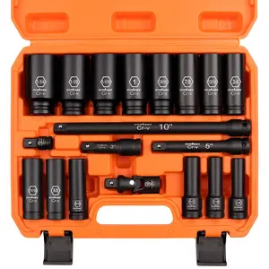 HORUSDY 3/8", 1/2", 1/4", Drive Impact Socket Set, SAE and Metric, 6 Point, Cr-V, 1/2-Inch Drive Ratchet Handle, Drive Extension Bar, Impact Universal Joint