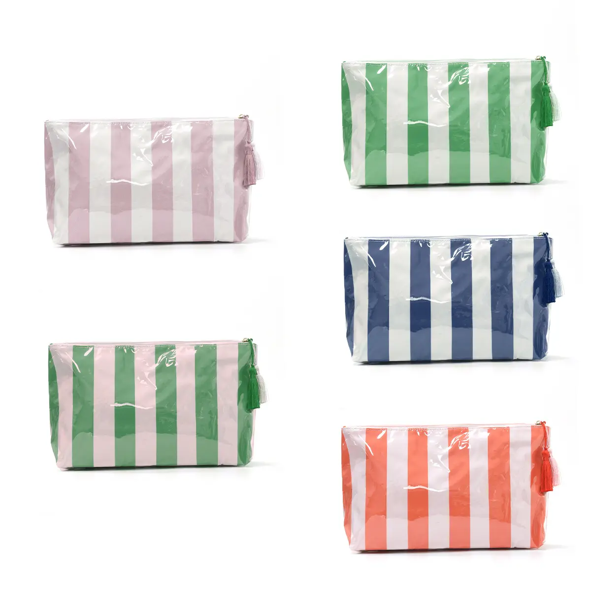 Vertical Stripes Polyester Handheld Makeup Pouch - Zippered Cosmetics Organizer, High-Capacity Multi-Use On-The-Go Storage for Travel, Commuting, Travel Cosmetic Bags, Handheld Cosmetic Pouch