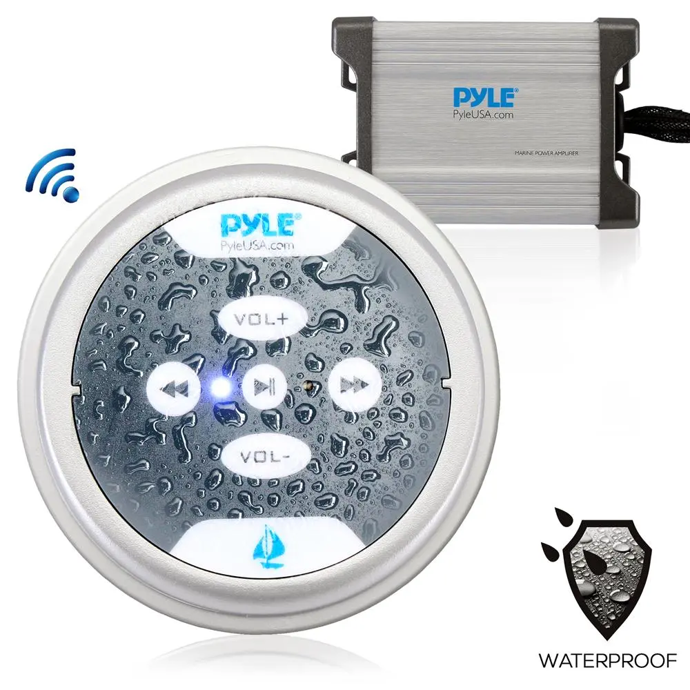 Pyle Waterproof Bluetooth Marine Amplifier 2-Channel | IP65 Weather-Resistant Stereo Audio Amp with Wireless Music Streaming - RCA/AUX Input, 12V Marine Audio System for Boat, ATV, Motorcycle & Watercraft